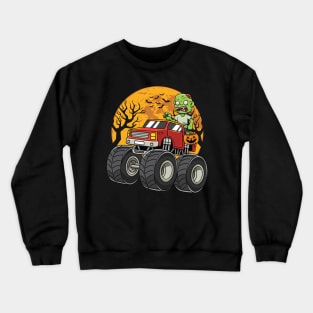 Scary Zombie Riding Monster Truck Halloween Crewneck Sweatshirt